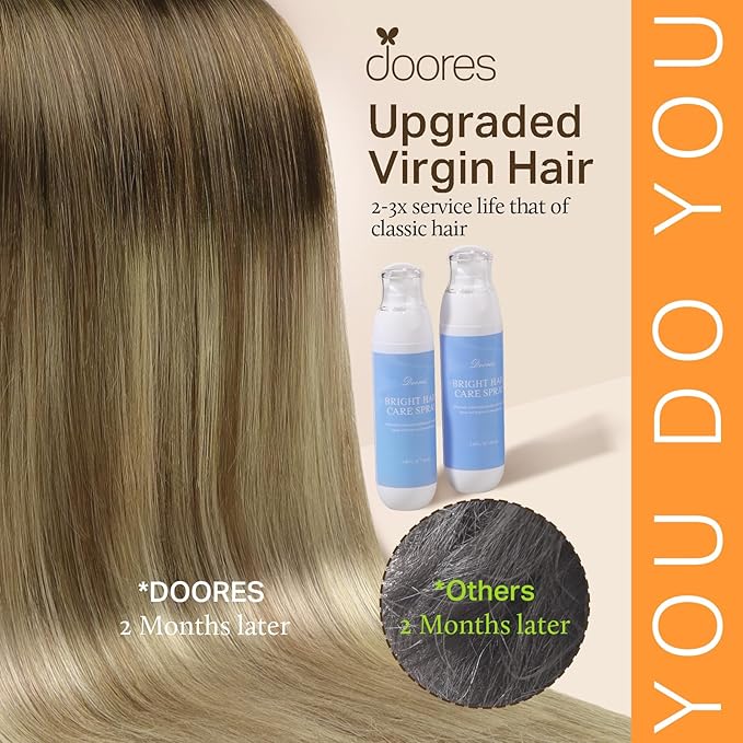 DOORES Hair Extensions Clip in Human Hair Balayage Walnut Brown to Ash Brown and Bleach Blonde 120g 7pcs 20inch Real Hair Extensions Clip in Straight Natural Thick Weft