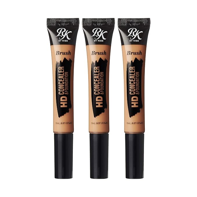 Ruby Kisses HD Concealer & Foundation Brush Flawless Full Coverage Face Makeup Lightweight Highlighter Long Lasting Under Eye Conceals Contour Corrector 3 Pack (Fawn)