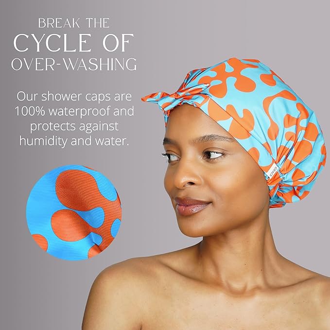 GRACE & COMPANY Luxury Shower Cap For Women - 100% Waterproof, Reusable, Washable & Breathable Shower Caps -Cora(Bag Packaging)