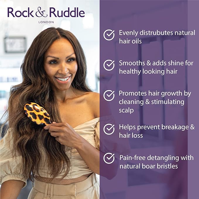 Rock & Ruddle Natural Mixed Boar Bristle Hair Brush for Women and Kids (Small/Travel Size, 17.5cm) - Perfect for Wet or Dry Hair, Detangling Smoothing Blowdrying - Made in UK - Miss Rosanna Design