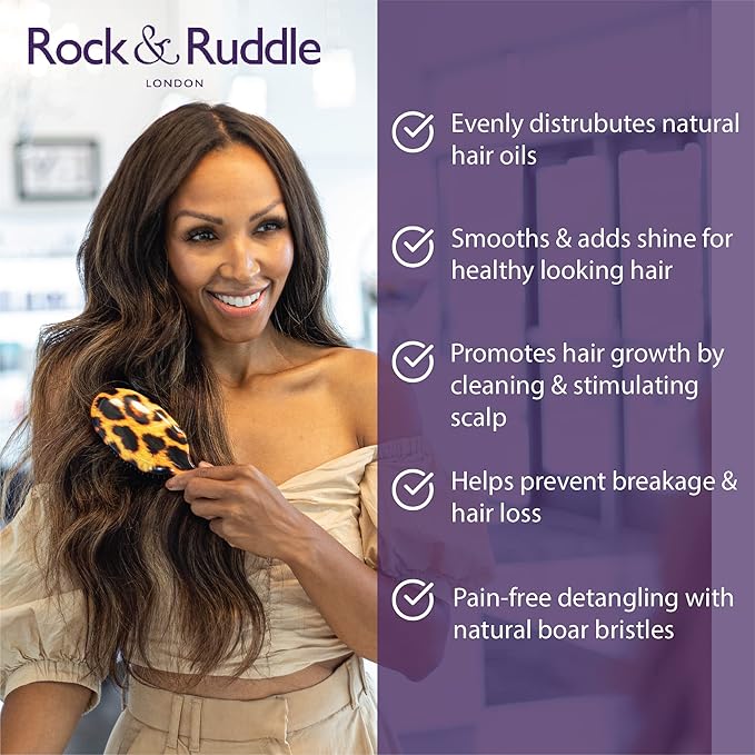 Rock & Ruddle Natural Mixed Boar Bristle Hair Brush for Women and Kids (Large 21 cm) - Perfect for Wet or Dry Hair, Detangling Smoothing Blowdrying - Designed & Made in UK - Miss Rosanna Design
