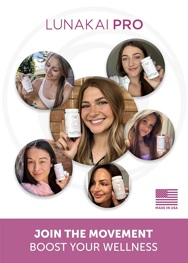 Lunakai PRO USA Made Women’s Hair Growth & Restore Vitamins – Advanced 15+ Nutrient Complex for Visible Results – Natural Thicker Hair Growth Supplement, 90ct