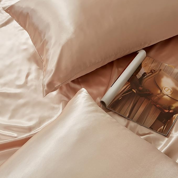Taupe Satin Pillowcase Queen Size Set of 2 for Hair and Skin,Taupe Silk Pillowcase Breathable Pillowcase with Envelope Closure