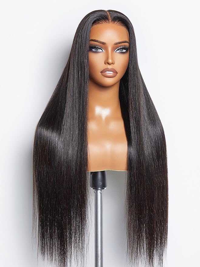 LUVME HAIR 26'' Straight Lace Front Wigs Human Hair 13x4 Pre Cut Lace Glueless Human Hair Wig Pre Plucked Long Straight Black Wig For Women 180 Density