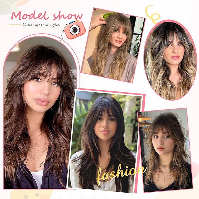 Clip in Bangs 100% Real Human Hair, Wispy Bangs Hair Clip, Fake Bang Fringe with Temples Hairpieces for Women Daily Wear (Medium Brown, Wispy Bangs)