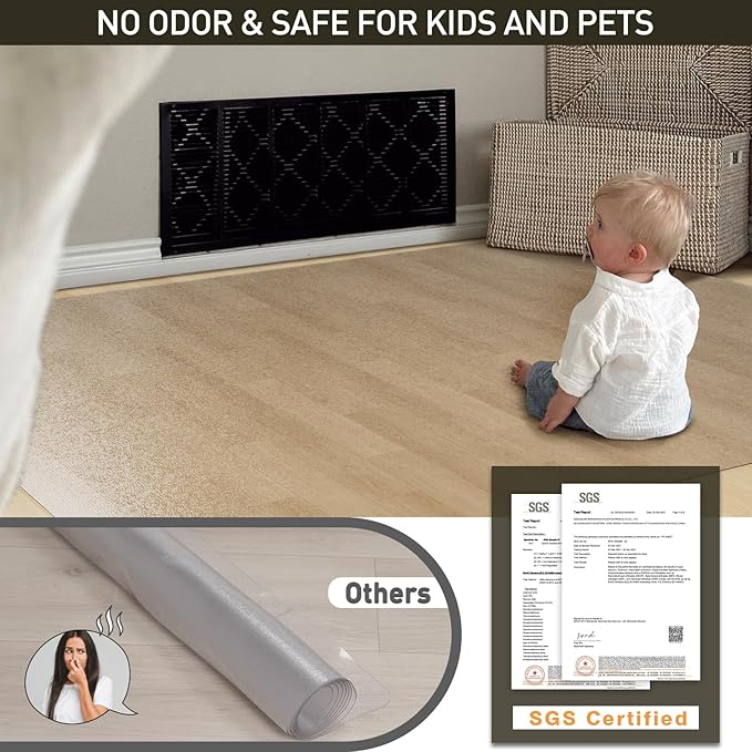 Clear Plastic Area Mat for Under Dining Table, 8'×12' Large No Slip Waterproof Vinyl Area Rug for Home, Anti-Spill Hard Floor Protector Cover, Splat Mat for Under High Chair, Easy Clean Floor Mat