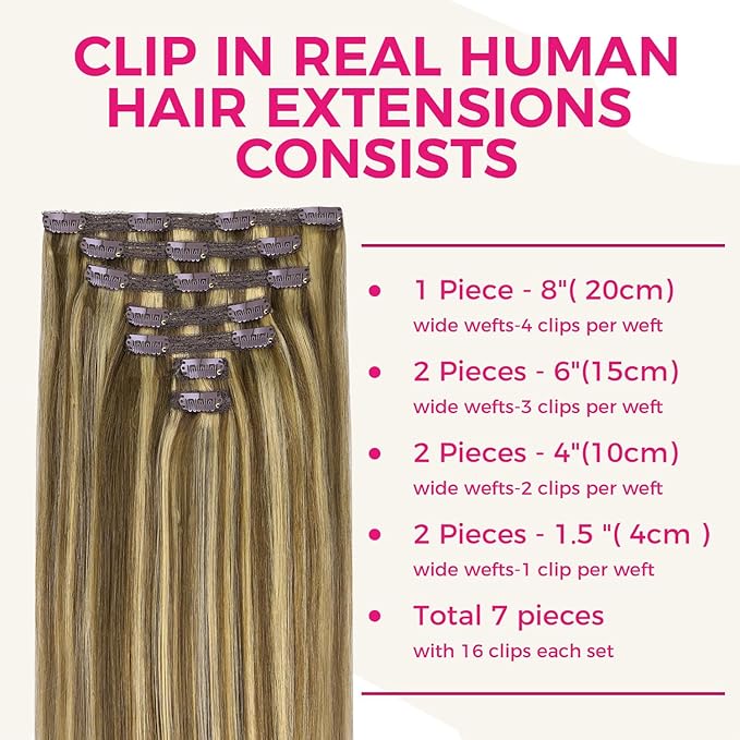 Lashey Human Hair Extensions Real Clip ins 22 Inch 120g 7pcs Long Straight Hair Balayage Ash Brown to Honey Blonde Clip in Hair Extensions Soft Hair Extensions