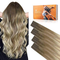 DOORES Invisi Edge Human Hair Extensions, Walnut Brown to Ash Brown & Bleach Blonde, 10 Injection Tape-ins, 50g, 14 Inch