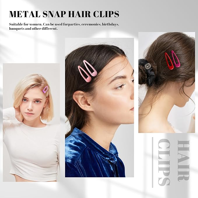 20 PCS Metal Snap Hair Clips Water Drop No Slip Barrettes for Women Bright Small Hair Clips For Thick And Thin Fine Hair,Red Pink Rose Red,1.97 x 0.5 In.