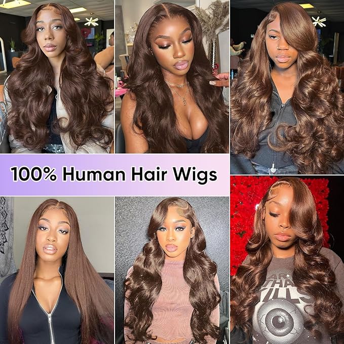Chocolate Brown 13x6 Lace Front Wigs Human Hair 36 Inch Body Wave Brown Human Hair Wig HD Lace Frontal Glueless Colored Wigs Human Hair Pre Plucked Bleached Knots with Baby Hair for Women