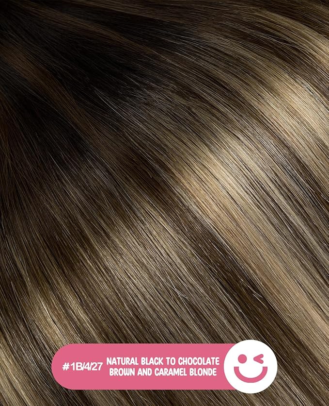 Youngsmile Invisible Tape in Hair Extensions Human Hair #1B/4/27 Natural Black to Chocolate Brown and Caramel Blonde Invisible Tape in Extensions Human Hair 20pcs 30g 14 Inch (#1B/4/27,14'')