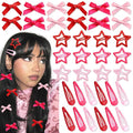 36Pcs Hot Pink Mini Bow Hair Clips Red Star Snap Hair Barrettes Water Drop No Slip Hair Clips for Women 3 Color Small Hair Bows Star Bowknot Hair Accessories for Girls