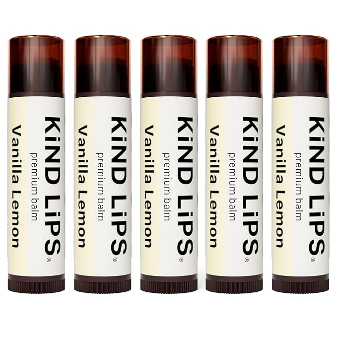 Kind Lips Lip Balm - Nourishing & Moisturizing Lip Care for Dry Lips with Shea Butter, Beeswax & Vitamin E | Vanilla Lemon Flavor | 0.15 Oz (Pack of 5)