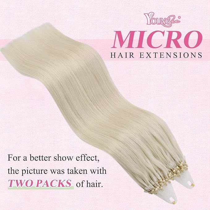 YoungSee Micro Hair Extensions Human Hair Blonde Micro Loop Hair Extensions Real Human Hair Platinum Blonde 18 Inch Beaded Hair Extension Blond 50s Invisible Microlink Extension for Wedding