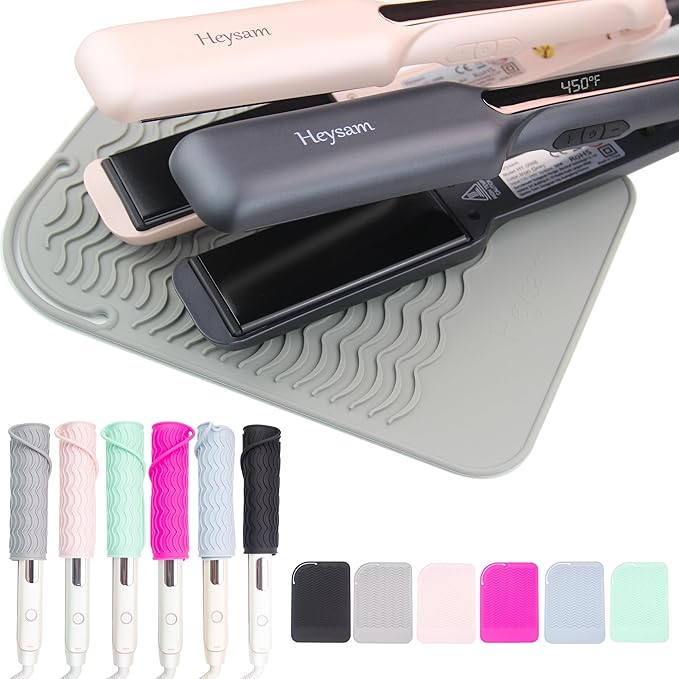 Heysam Flat Iron Silicone Mat for Hair Tools-Curling Iron and Hair Straighteners, Heat Resistant Mat for Travel Vanity Salon, Portable Vanity Pad/Organizer, Size (9“ x 6.5”) – Gray