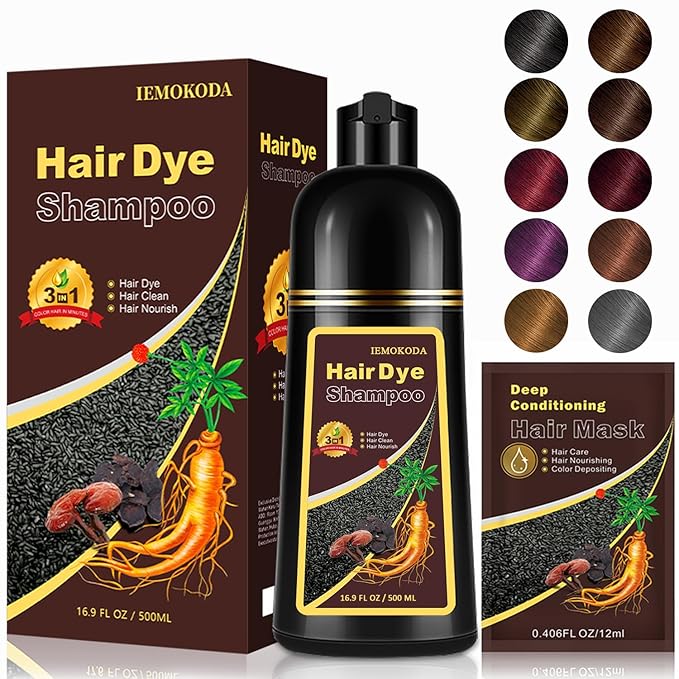 Black Hair Dye Shampoo for 100% Gray Coverage - 3-in-1 Root to Tip Coloring & Care, Instant Color Shampoo Hair Dye for Gray Hair for Women & Men, Color Treated Hair, Shampoo Para Pintar El Cabello