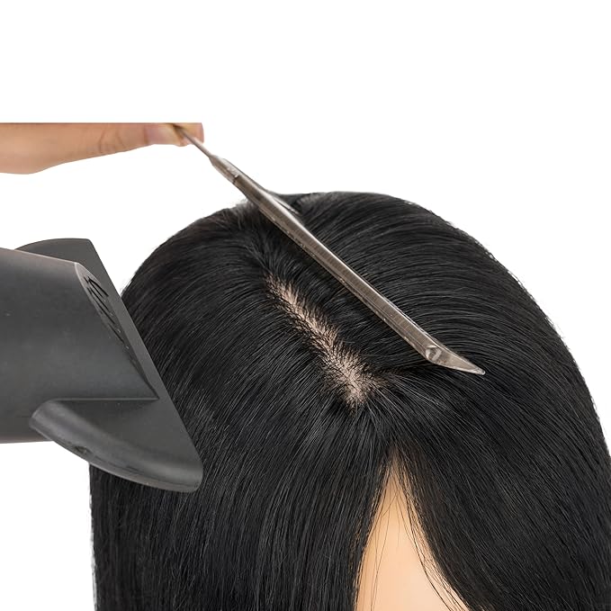 Hairro Human Hair Toppers Free Parted, 3.5x4.7" Base Hand-wovened 100% Real Hairpieces, with Invisible Clips-in for Women, for High Hairline/Adding Volume on Top, 16 Inch Jet Black