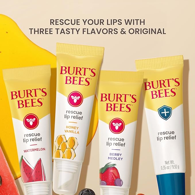 Burt's Bees Rescue Lip Relief, Watermelon, Hydrating Lip Balm for Dry Cracked Lips, with Responsbily Sourced Beeswax and Shea Butter, 100% Natural Origin, 1 Squeezy Tube, 0.35oz