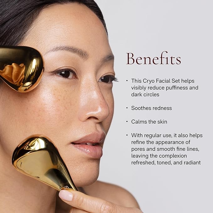 Angela Caglia Gold Cryo Facial Set | Refreshing Cryotherapy Facial Set that Improves Circulation, Reduces Puffiness and Dark Circles for a Refreshed & Rejuvenated Complexion
