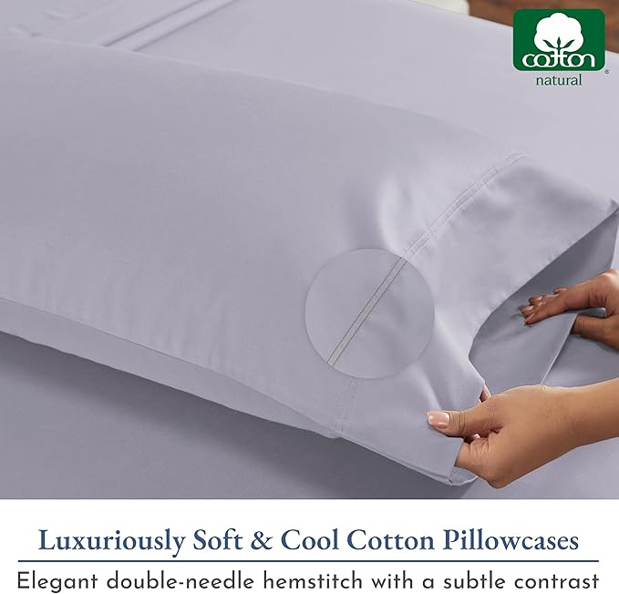 California Design Den 100% Cotton Pillow Cases Queen Set of 2, 800 Thread Count Pillowcases Sateen, Fits Queen and Standard Size Pillows (Lavender)