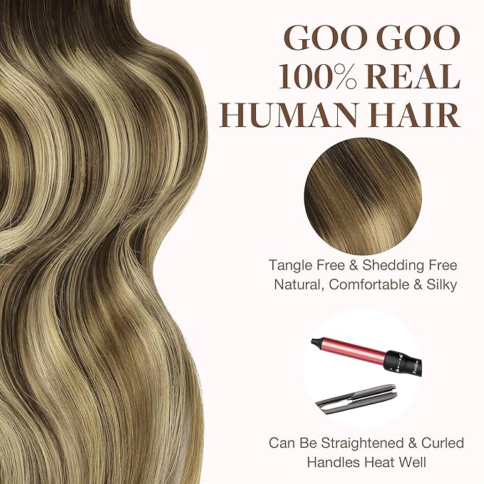 GOO GOO Tape in Hair Extensions Human Hair, 2/6/18 Balayage Brown to Dirty Blonde, 26inch 120g 40pcs, Skin Weft Seamless Invisible, Silky Straight with Thick Ends, Remy Human Hair