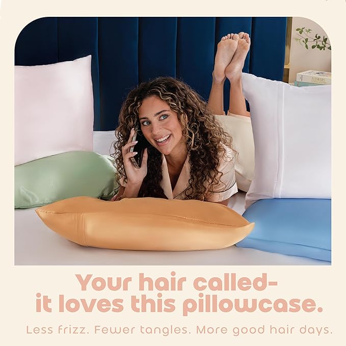 BLISSFORD Satin Pillowcase with Zipper, for Hair and Skin Care, Feels Soft and Cool Like a Silk Pillowcase, Satin Pillow Cases 2 Pack, Slik Pillow Cover, Dark Grey - Standard Size