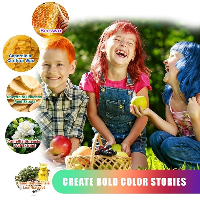 6 Colors Temporary Hair Color Wax for Christmas Party-Green Purple Orange Pink Red Blue Washable Dye for Kids, Men&Women | Stocking Stuffers | Non-Sticky Hair Dye Wax for Cosplay Party&Daily Fun(4 oz)