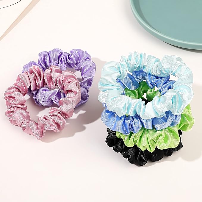 Satin Silk Hair Ties Small Mini Scrunchy for Women Cute Soft No Slip Ponytail Holders 12 Pcs Mini Bulk Scrunchies Elastic Hair Bands for Thick Curly Hair Pony Tails Hair Ties