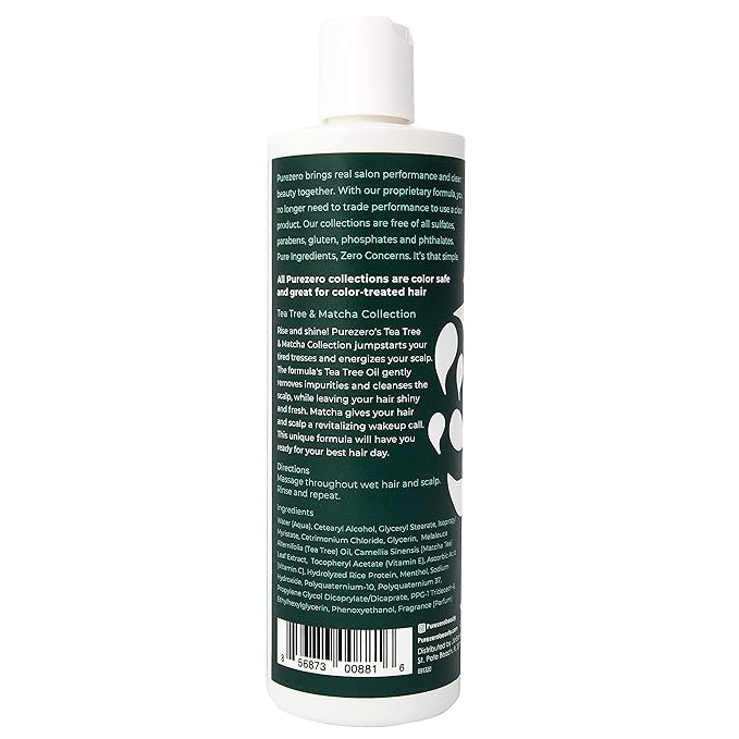 Purezero Tea Tree & Matcha Shampoo and Conditioner Set - Nourishing & Invigorating Scalp Treatment - Zero Sulfates, Parabens, Dyes Vegan and Cruely Free (12 Fl Oz (Pack of 2))