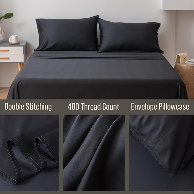 Bella Coterie | Luxury Bamboo Standard Size Pillowcase Set | 100% Organically Grown Bamboo Viscose | Ultra Soft | Cooling | 2 Pcs [Black]