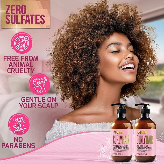 Curly Hair Shampoo and Conditioner Set - Sulfate Free and Color Safe - For Wavy, Frizzy, Fine, Black and Permed Styles - Moisturizing for Men and Women - Deep Curl Hydrating Products with Argan Oil
