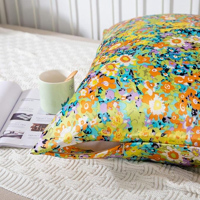 SLPBABY Silk Pillowcase for Hair and Skin with Hidden Zipper Print (King, Pattern14)
