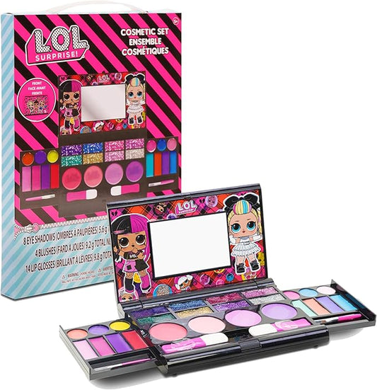LOL Surprise Cosmetic Compact Set Includes Mirror, 14 Lip glosses, 8 Eye Shadow, 4 Blushes & 4 Brushes Safe & Non-Toxic Colorful Portable Foldable Makeup Beauty Kit for Girls, Townley Girl
