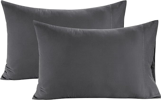 Lane Linen 100% Organic Cotton Pillow Cases Queen Size Set of 2 (20"x30") - Cotton Pillowcases Queen Size - Soft Black Pillow Cases Set of 2 - Queen Pillowcase Pack of 2 - Charcoal