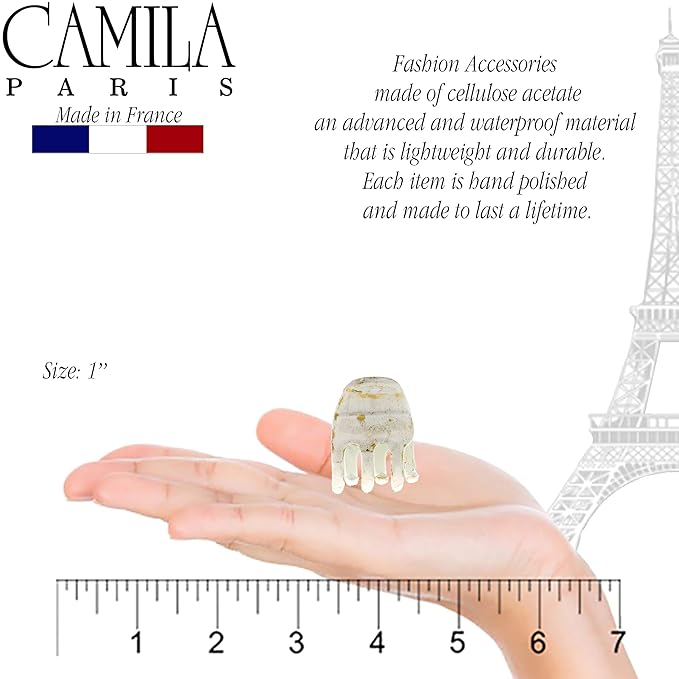 Camila Paris CP2925 French Hair Clip for Women, Small Set of 2 White Gold Girls Hair Claw Clips Jaw. Fashion Durable Styling Hair Accessories for Women, Strong Hold No Slip Grip, Made in France