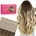 WENNALIFE Tape in Hair Extensions Human Hair, 40pcs 100g 24 inch Ombre Walnut Brown to Ash Brown and Bleach Blonde Hair Extensions Real Human Hair Straight Tape in Extensions Real Human Hair