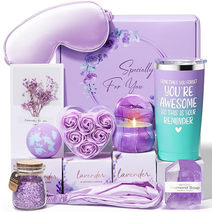 Birthday Gifts for Women Friendship, Lavender Relaxing Spa Gifts Basket for Women Self Care Gifts, Thank You Gifts Bath Set Christmas Gifts for Mom Her Best Friend Wife Sister Coworker Nurse Teacher