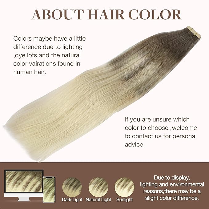 GOO GOO Tape in Hair Extensions Human Hair, 9/60 Balayage Ash Brown to Platinum Blonde, 18inch 50g 20pcs, Skin Weft Seamless Invisible, Silky Straight with Thick Ends, Remy Human Hair