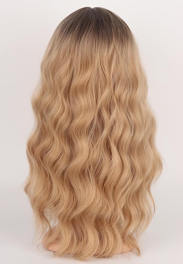 Medium Long Blonde Wavy Wigs For Women Synthetic Full Hair Blonde Wigs With Bangs For Daily Use (Blonde)
