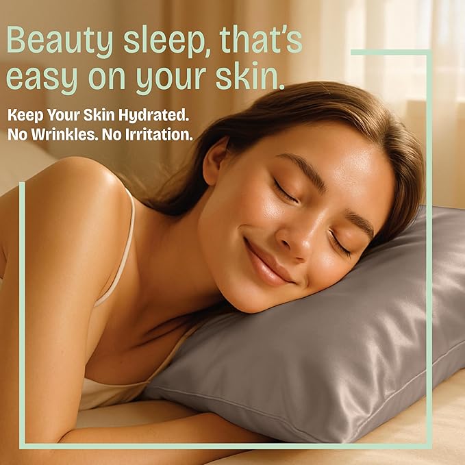 BLISSFORD Satin Pillowcase with Zipper, for Hair and Skin Care, Feels Soft and Cool Like a Silk Pillowcase, Satin Pillow Cases 2 Pack, Slik Pillow Cover, Pewter, Queen Size - Set of 2