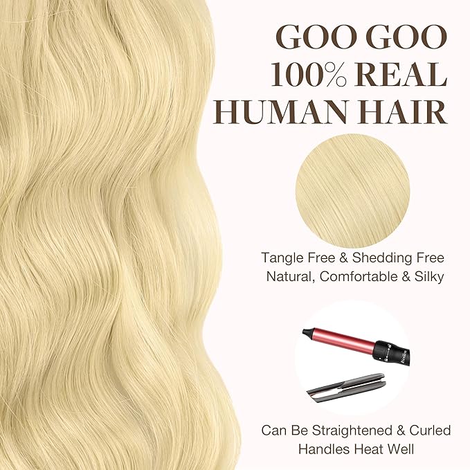 GOO GOO Tape in Hair Extensions Human Hair, 613R Bleach Blonde, 12inch 80g 40pcs, Skin Weft Seamless Invisible, Silky Straight with Thick Ends, Remy Human Hair