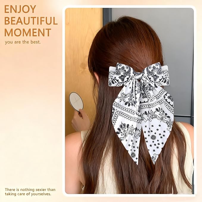 2Pcs Bow Claw Clips Boho Bandana Hair Bow Butterfly Styling Large Hair Clips for Women Large Claw Clips for Thick Hair (White)