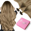 YoungSee U Tip Hair Extensions Balayage Keratin Tip Hair Extensions Balayage 24 Inch Long Utip Hair Extension Dark Brown Ombre Brown with Blonde U-Tips Hair Extension Real Human Hair 50s/50g