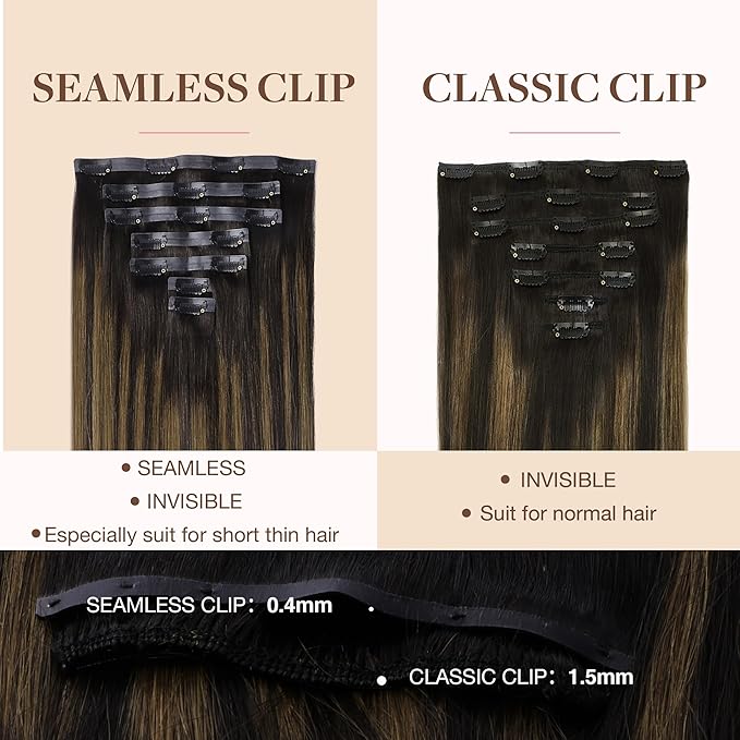 GOO GOO Clip in Hair Extensions Real Human Hair, Remy Human Hair Extensions Clip ins for Women, Natural Human Hair, 16inch 110g 7Pcs, 2/6/2 Balayage Dark Brown to Chestnut Brown