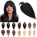 SEGO Hair Toppers for Women Real Human Hair With Bangs, 7 * 13CM Silk Base 100% Remy Human Hair Clip in Top Wiglet Hairpieces Add Volume -10 Inch Natural Black