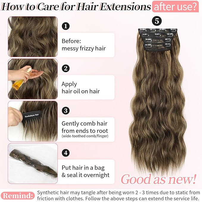 KooKaStyle Clip in Synthetic Hair Extensions Long Wavy 4PCS Thick Hairpieces Balayage Chocolate Brown to Caramel Blonde 10H26 Fiber Double Weft Natural Hair Extensions 24 Inch for Women