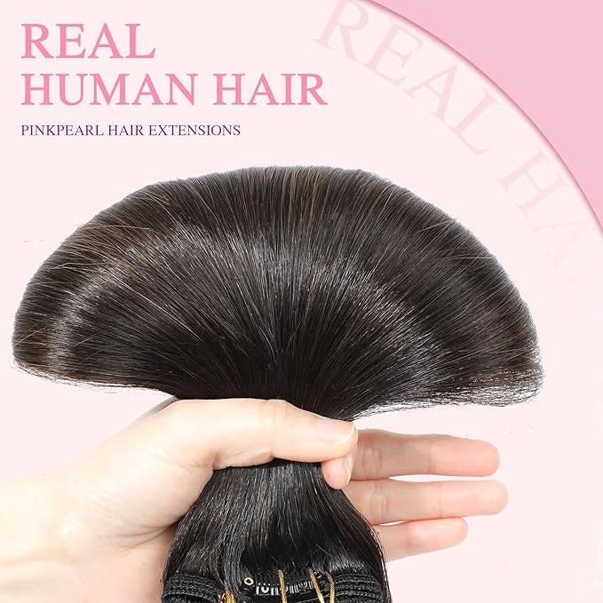 PINKPEARL Clip in Hair Extensions Real Human Hair #1B/4/27 Balayage Natural Black to Chocolate Brown and Caramel Blonde Clip in Hair 7pcs 120g 22inch Human Hair Extensios Clip ins(#1B/4/27-22)