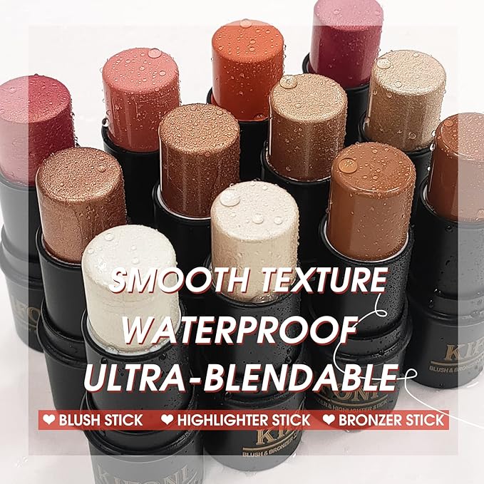 2 Pcs Cream Contour Stick Makeup Kit, Cream Highlighter Stick & Contour Bronzer Stick for Cheeks, Lightweight Blendable Smooth -Highlighter (#03 Champagne Gold #06 Silver)