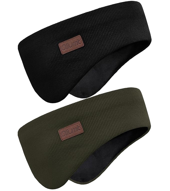Winter Ear Warmer Headband for Men Women Double-Layer Knit Ear Muffs Cover with Fuzzy Lining for Running and Cycling (Black, Army Green, One Size)