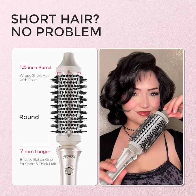 TYMO Thermal Brush Curling Brush - STYLUX 1.5 Inch Blowout Volumizer with Flexi-Fit for Hair Straightening, Heated Round Styler Tool, Hair Straightener and Curler 2 in 1, Dual Voltage, Gold